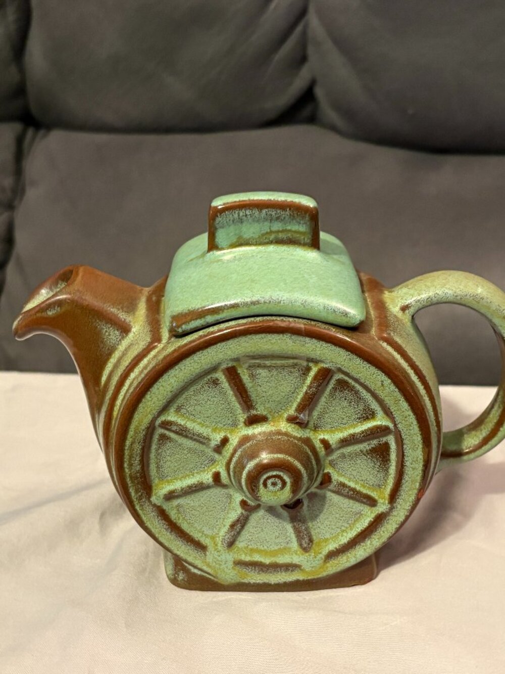VTG 1950's Frankoma Pottery Prairie Green Wagon Wheel Creamer-2 Cup Tea Pot #94J